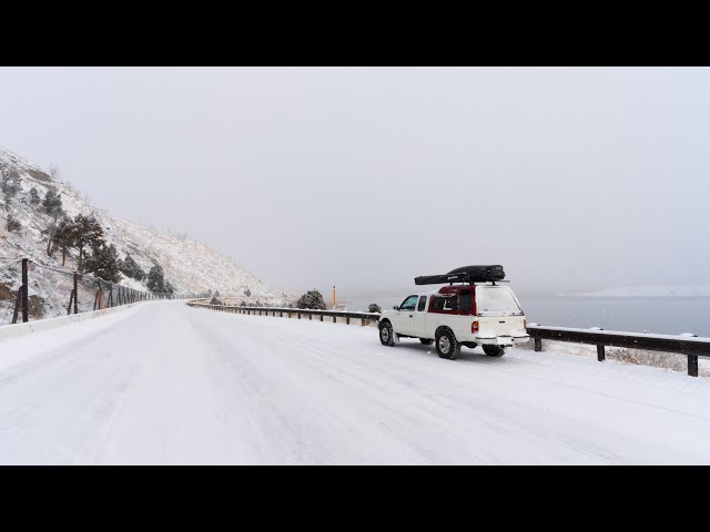 Driving 100+ Miles on a Lonely Snowy Road | Tiny Truck Camping My Way Back Home