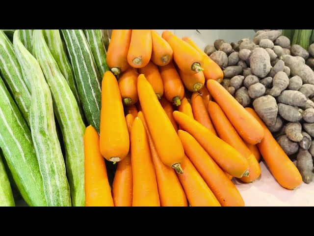 Carrot with other vegetables Display in Market | Royalty Free Stock Footage | No Copyright Video 4k