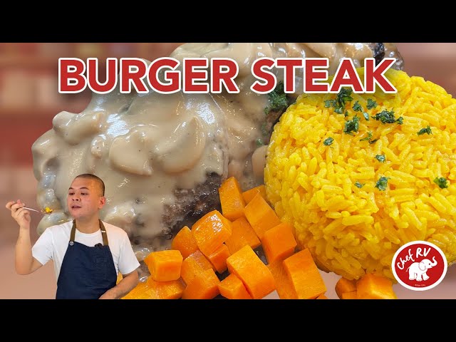 SIZZLING BURGER STEAK WITH MUSHROOM GRAVY