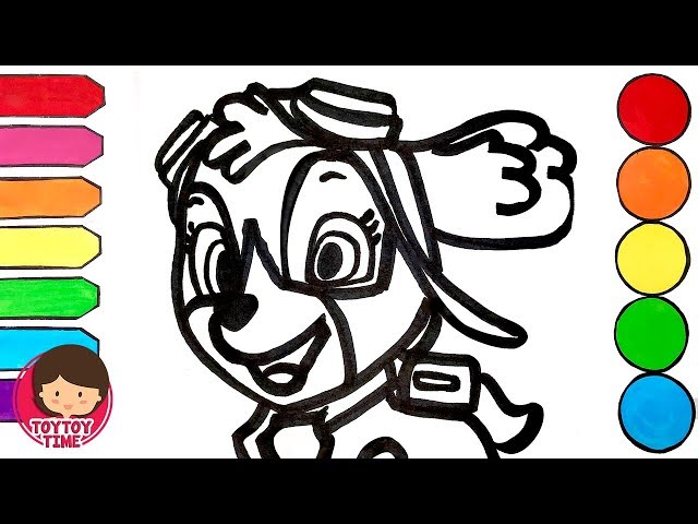 Glitter Paw Patrol Skye Painting for Toddlers and Drawing for Kids Rainbow Coloring Pages