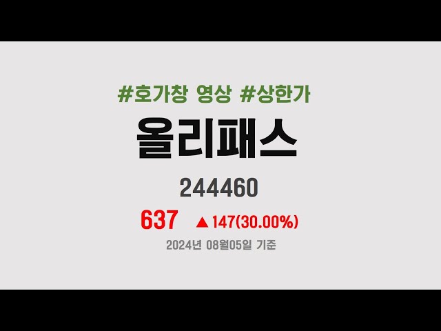 이 난리통에 올리패스 상한가로 말아버리는 호가창(2024.08.05.)