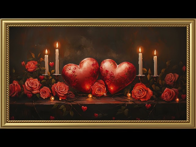 Vintage Valentine's Day Celebration Painting | Gold Frame TV Art | Art Screensaver for TV 2 Hrs