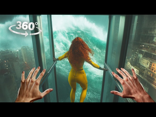 360° Virtual Reality Survival: Tsunami Wave in the Street and Building VR 360 Video