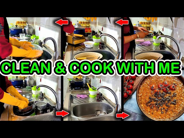 CLEAN WITH ME | wash dishes and cook with me | ASMR cleaning motivation #34