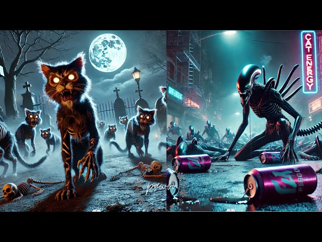 👻🐈😱 Alien vs Zombies Cat! #ทาสแมว🐱 #ai #cat#shorts