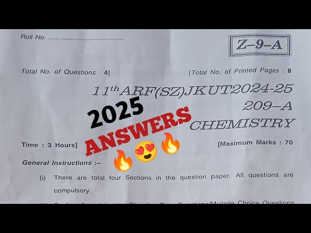 jkbose class 11th chemistry paper 2025 | jkbose 11th class chemistry paper 2025