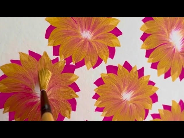 Golden & pink flowers painting for beginners tutorial.