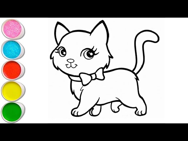 Cute Cat Drawing, Painting & Coloring For Kids & Toddlers_ Kids Art