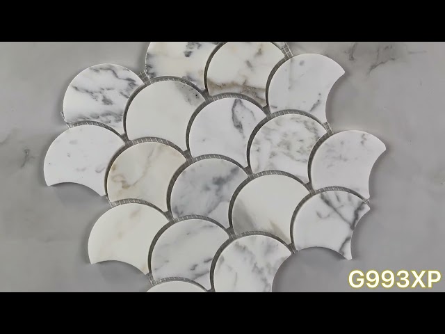 Marble Online - Calacatta Gold Marble Grand Fish Scale Fan Shaped Mosaic Tile Polished