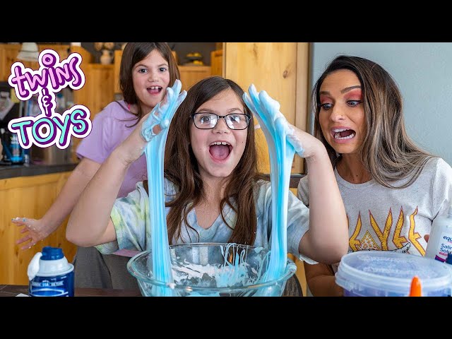 Twin sisters make FLUFFY slime - DIY Science Experiment