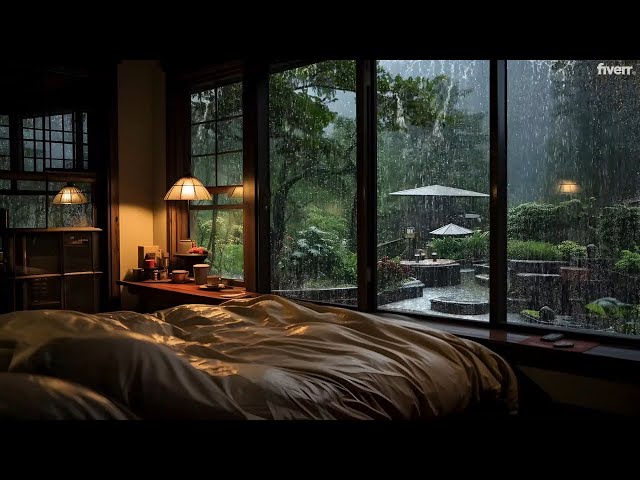 Cozy Thunderstorm Ambience: Rain, Lightning & Crackling Fireplace Sounds"