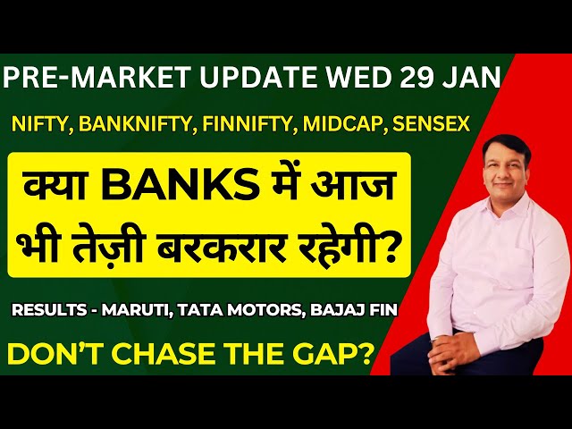 GAP UP PREMARKET UPDATE TODAY SENSEX NIFTY 50 FINNIFTY BANKNIFTY MIDCAP 29 JAN WED| MARUTI BAJAJ FIN