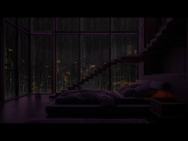 Thunderstorm Over City Rooftops 🌩️ | Cozy Bedroom Rain and Storm Sounds - For Sleeping, Relaxing