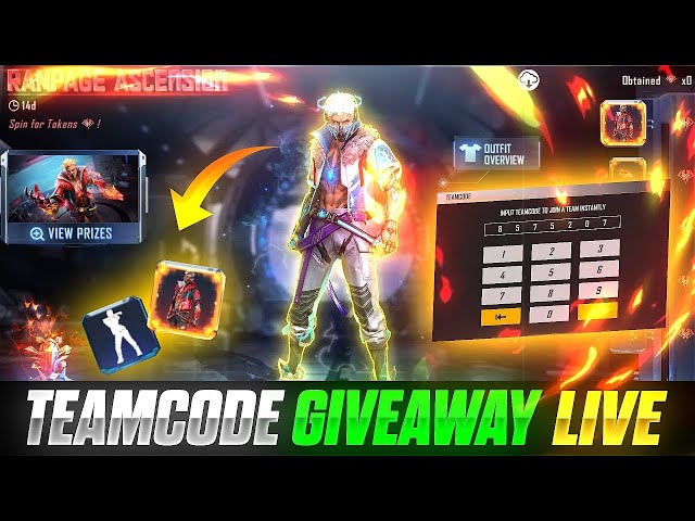 FREE FIRE LIVE GIVEAWAY CUSTOM ROOM | FF LIVE REDEEM CODE GIVEAWAY | TEAM CODE GIVEAWAY LIVE #FFLIVE