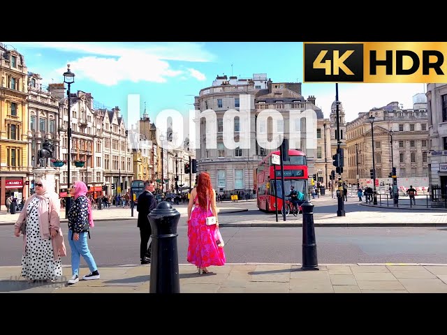 【4K HDR】 London Spring walk 2022 - Trafalgar Square - 4K HDR walking tour in UK