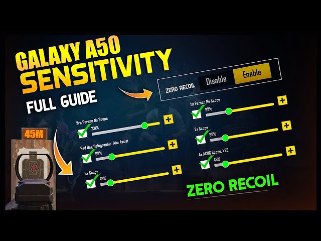 Best Samsung Galaxy A50 Sensitivity Settings 60FPS - Zero Recoil Pubg Mobile | Full Gyroscope