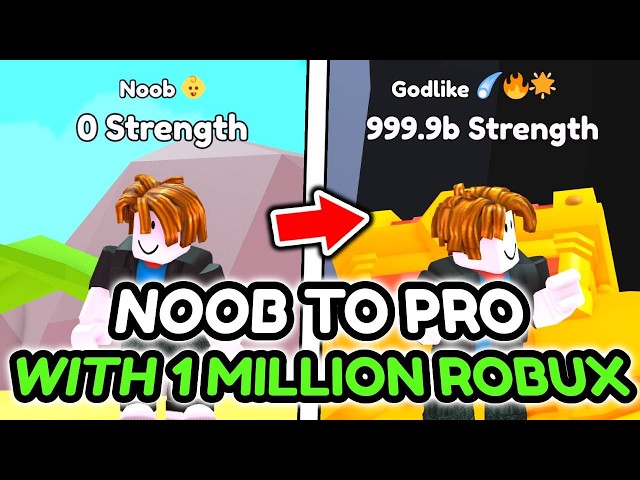 NOOB Spends 1 MILLION Robux to Go PRO in Roblox Arm Wrestle Simulator!