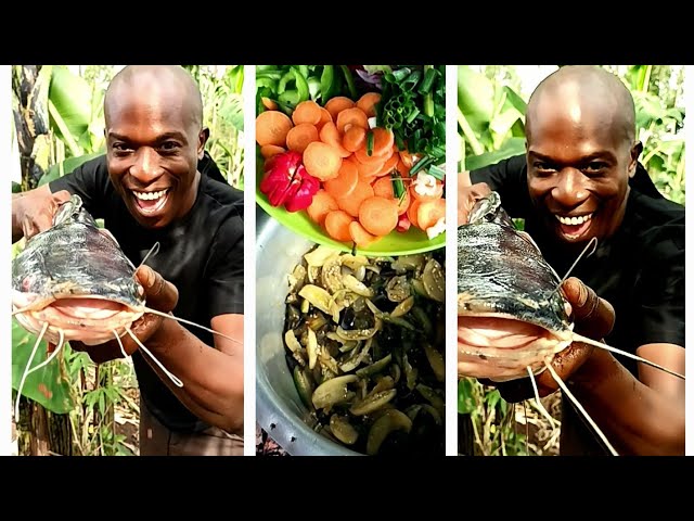 How to degut catfish for a traditional meal:ugandan fufu,ugali,okra & fresh garden greens/Asmr#viral