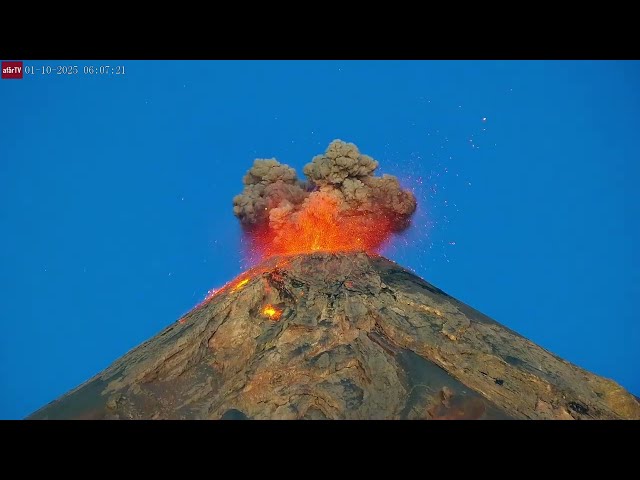 Jan 10, 2025: Beautiful Fuego Volcano Eruption at Dawn, Guatemala