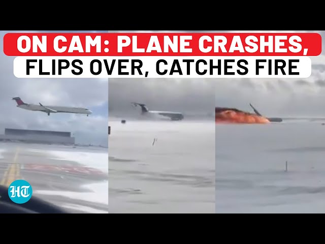 Canada Plane Crash Exact Moment On Camera: Delta Flight Hits Runway, Flips, Catches Fire| Toronto