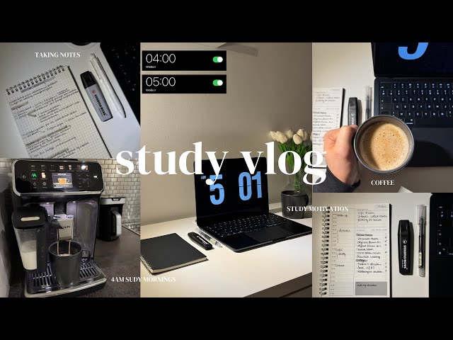 STUDY VLOG 👨🏻‍💻🖤 4AM wake up, productive mornings, studying, taking notes