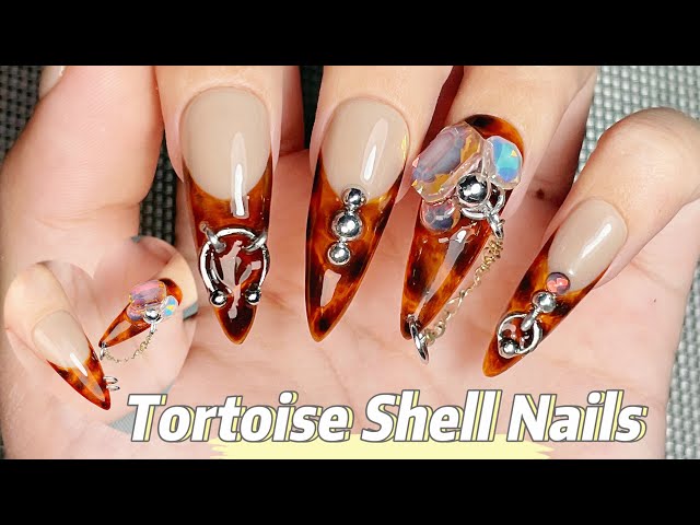 Piercing Tortoise Shell Nails 🐢┃Làm Nail Đồi Mồi French Tip cùng mình 🤩┃selfnail ┃Moomooah