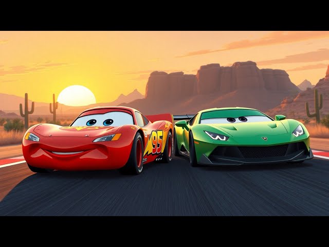 Lightning McQueen vs Green Lamborghini: The Ultimate Race in Radiator Springs! | Pixar Cars