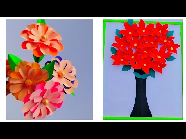 Easy and unique paper flower 🌼 Making paper craft and paper flower wall hanging 🌷 #longvideo