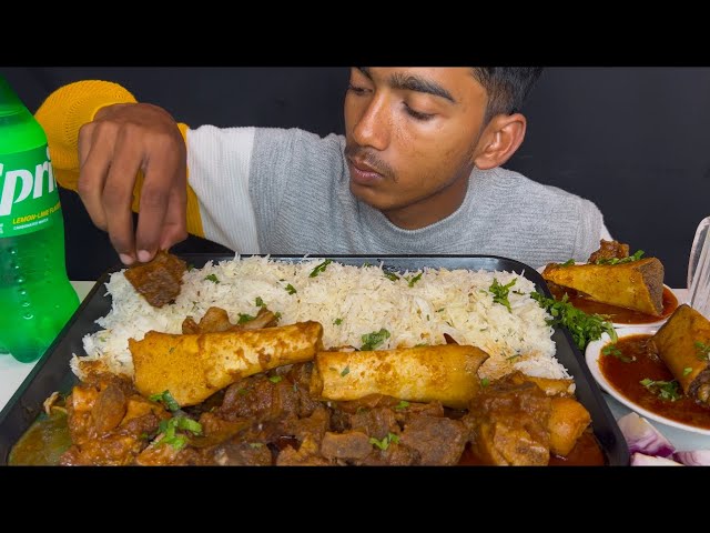 ASMR EATING SPICY BEEF PAYA+BEEF CURRYWITH EXTRA GRAVY AND BASMATI RICE WITH SALAD || REAL MUKBANG