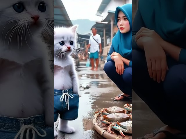 CUTE LITTLE CAT CRAB CLAP #cutelittlecat #crab #animation #ai #feedshorts