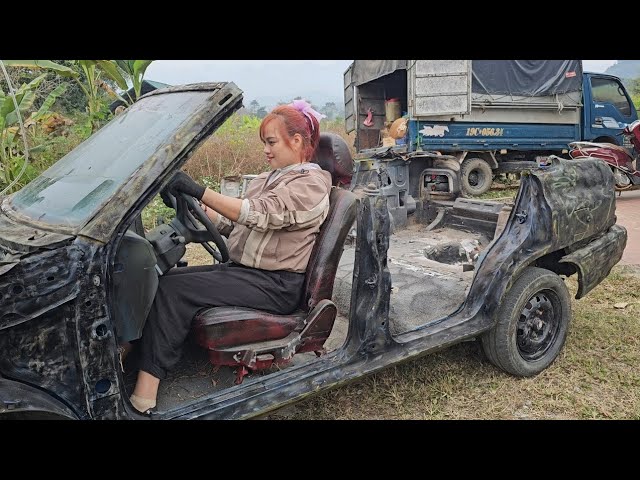 Girl repairs and restores old cars abandoned long ago.