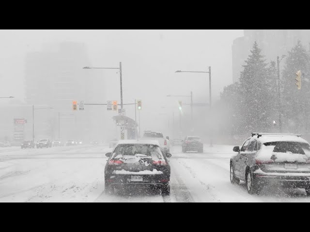 This is Why You Need 4X4 in Canada - Cars Struggle to Climb Icy Hill During Toronto Snowfall