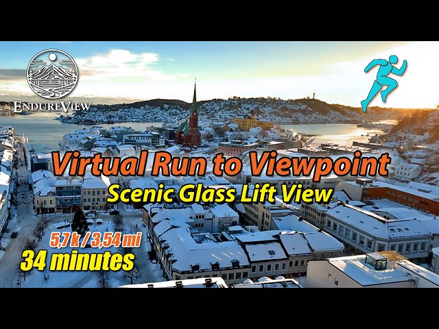 Virtual Run through Snow-Covered Streets & Scenic Glass Lift to Fløyheia Viewpoint in Arendal ❄️🏙️