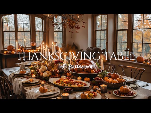 Thanksgiving Table Fall Screensaver | Instrumental Jazz 🍁 ☕️