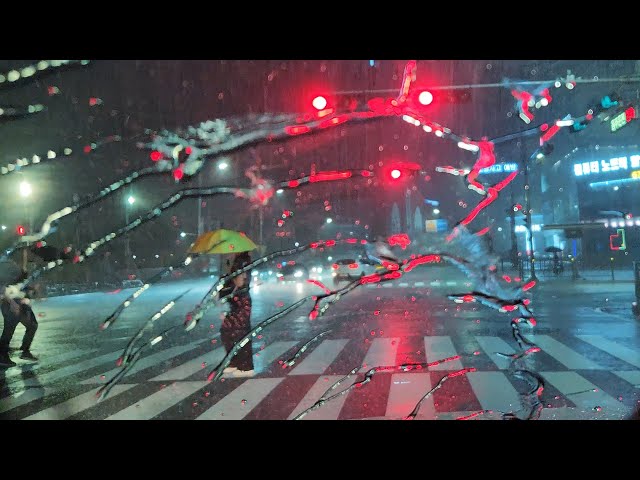 [4K. Rain Drive] Driving on Heavy Rainy City Road. Rain sound ASMR, helps with deep sleep