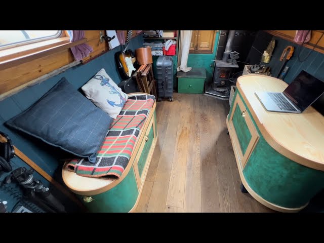 My new narrowboat furniture is made out of old pub tables