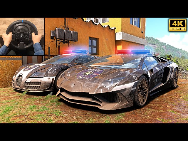 Restore Police Lamborghini Aventador SV & Bugatti Veyron | Forza Horizon 5 | Steering Wheel gameplay