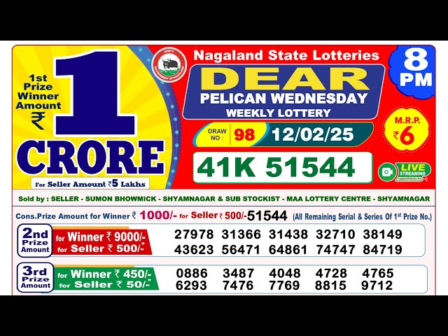 🔴Lottery Sambad Today 08:00pm 12/02/25 Night Dear Lottery Result Pdf Download