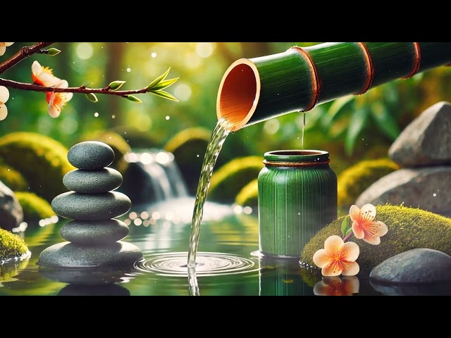 Relaxing Piano Music + Insomnia and Healing | Bamboo Water Fountain for Deep Sleep & Meditation