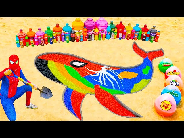 How to make Spiderman Whale with Orbeez & Big Toothpaste Eruption and Fanta, Coca Cola vs Mentos