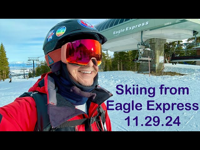 Skiing the Water Tank run & trees off Eagle Express on black Friday after Thanksgiving at Mammoth