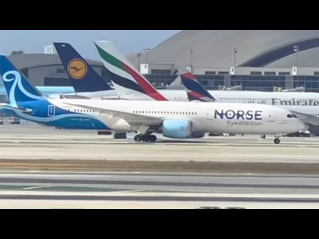 Norse airline taxiing and takeoff from lax international airport #losangeles # California.