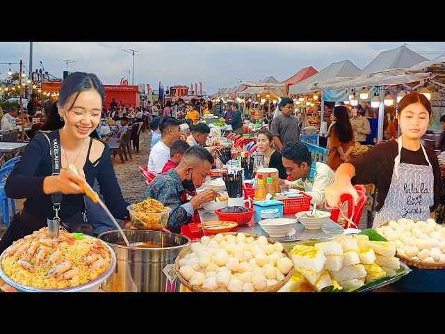 Amazing! Best Street Food in Cambodia Night Market - Dessert, Seafood, Shrimp, Noodles, Beef & More