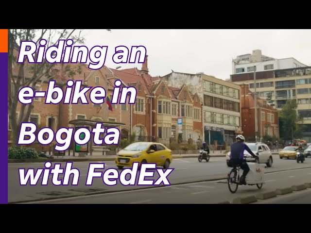 Riding an e-bike in Bogota with FedEx