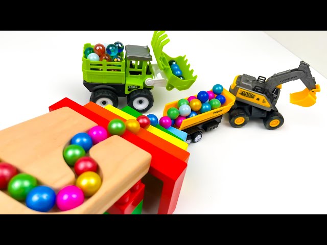 Marble Run ASMR☆Building Blocks Dump Truck Excavator and Garbage Truck