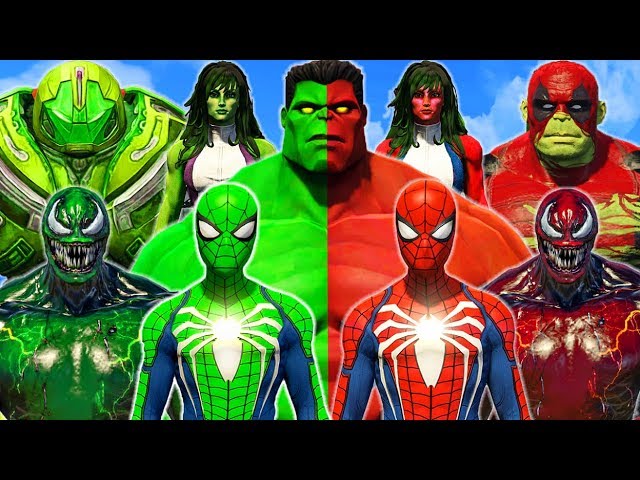 HULK vs RED HULK vs GREEN SPIDER-MAN vs SPIDER MAN vs VENOM vs SHE HULK - What If Battle Superheroes