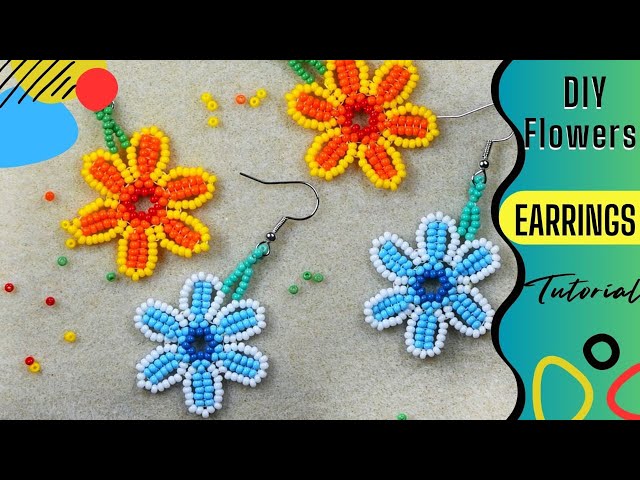 Easy Beaded Flowers Earrings - Herringbone Stitch Tutorial