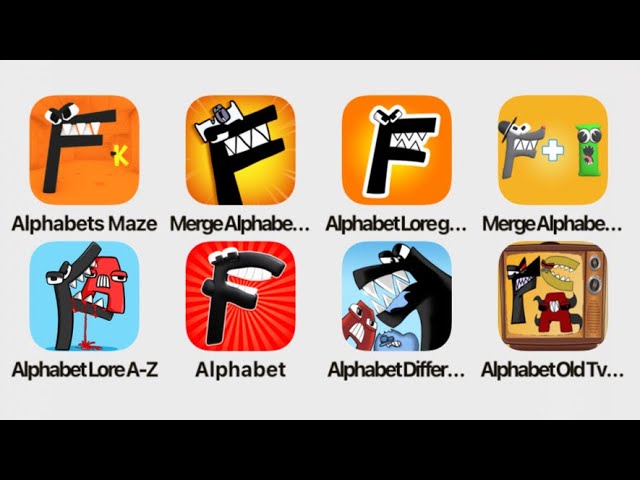 Alphabet Maze, Merge Alphabet 1+2+3, Alphabet Mario, Alphabet Squid Game, Alphabet A-X