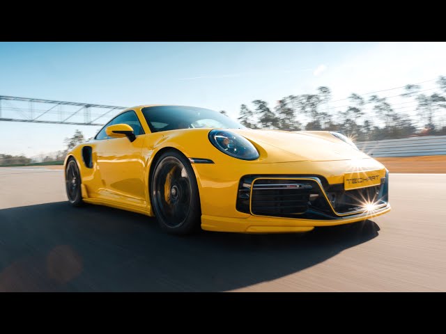 TECHART upgraded Porsche 911 Turbo S (992) in Racing Yellow - 4K