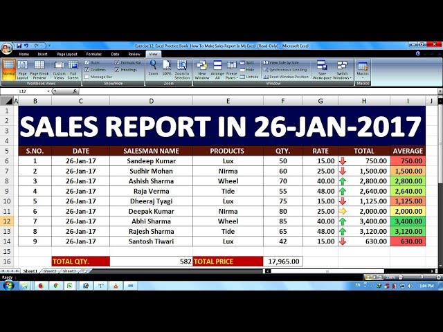 Exercise 12 | Excel Practice Book | How To Make Sales Report In Ms Excel